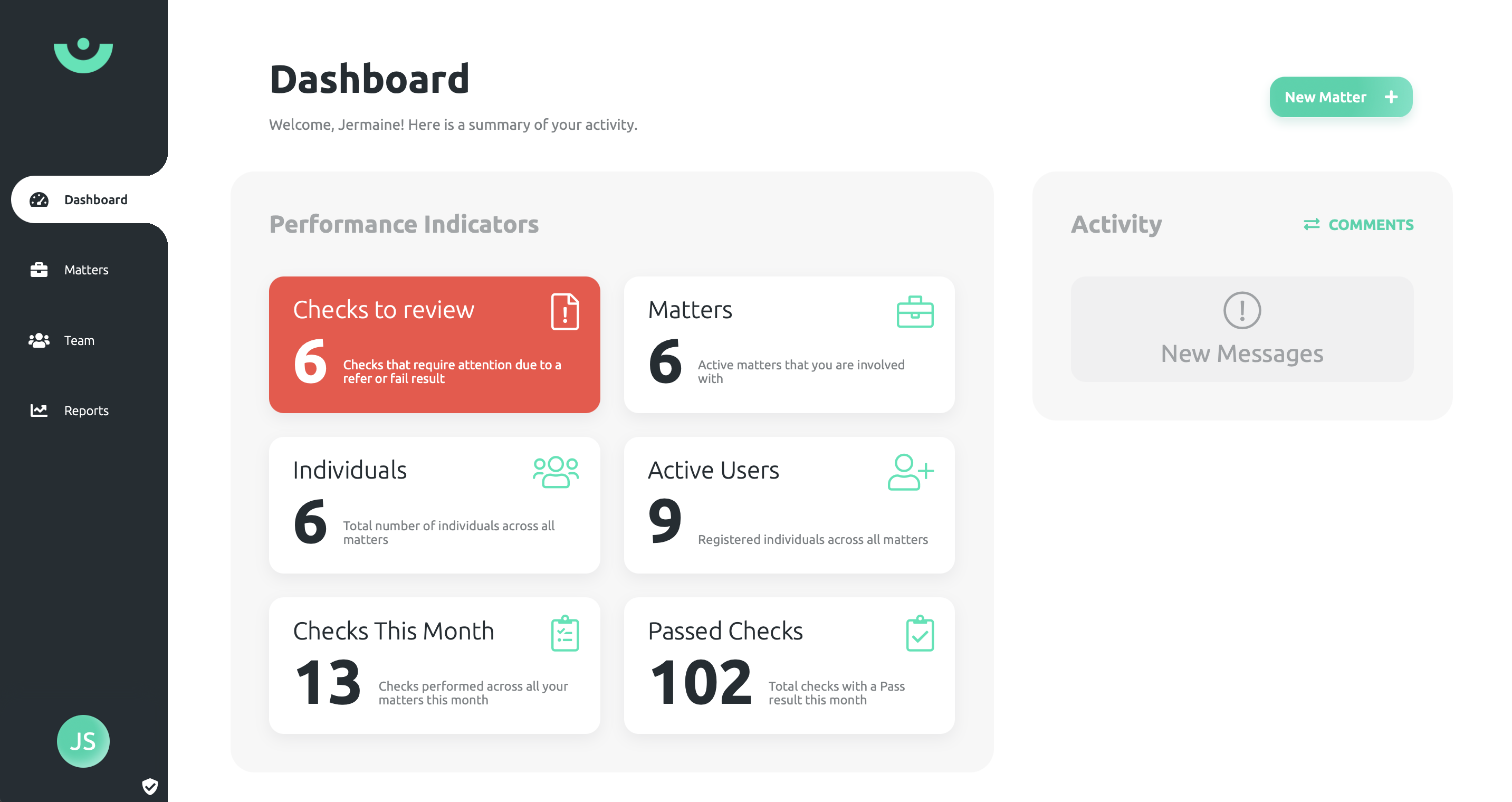 SenseCheck product dashboard